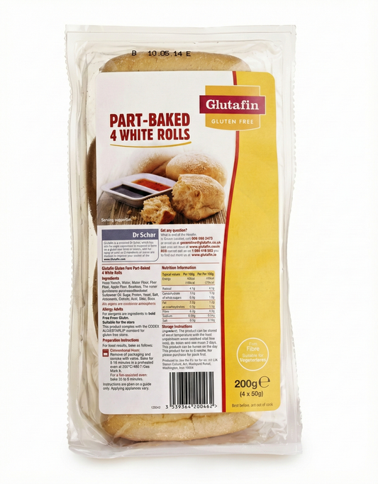 Glutafin Gluten Free 4 Part-Baked White Rolls (200g)