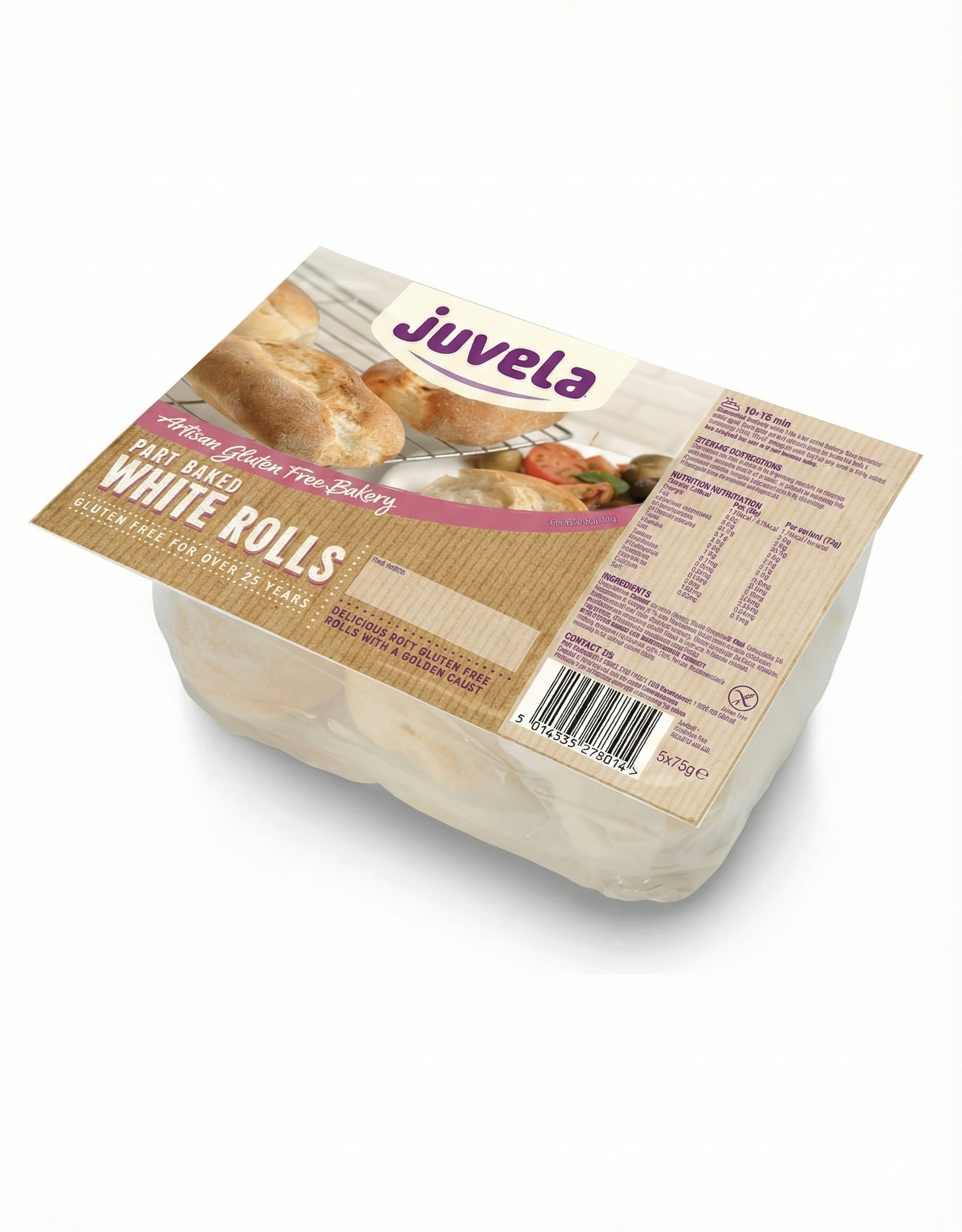Juvela Gluten free Part Baked White Rolls (5 x 75g)