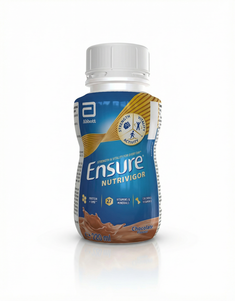 Ensure NutriVigor Chocolate Flavour 220ml ready-to-drink nutritional shake bottle by Abbott"
