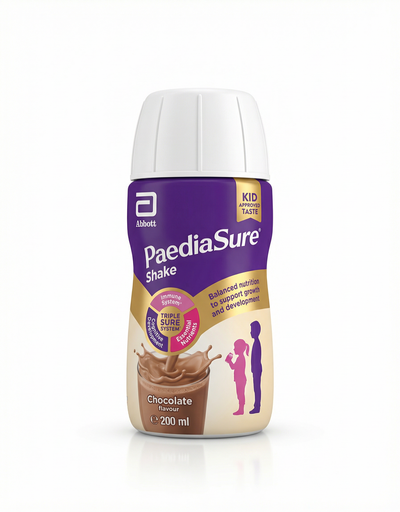 PaediaSure chocolate-flavored shake container on a white background