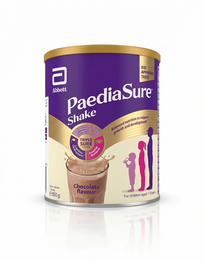 PaediaSure Shake container with purple and gold design on a white background