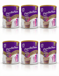 Six containers of PaediaSure Shake on a white background