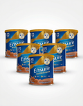 Five cans of Ensure Nutrivigor on a white background